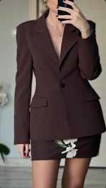 Norah Fitted Waist Blazer Brown