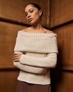 Off Shoulder Ribbed Knit Sweater