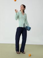 Giulia Green Striped Knitted Top - Image 2