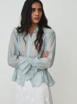 Naelia Light Blue Ruched Shirt