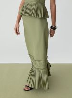 Leah Khaki Midi Skirt - Image 3